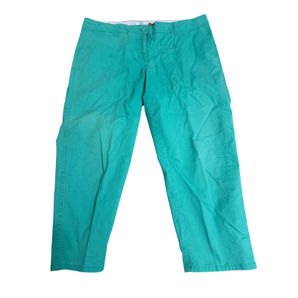Crown & Ivy Petite Teal Green Cropped Chino Pants Size 14P Flat Front Trousers